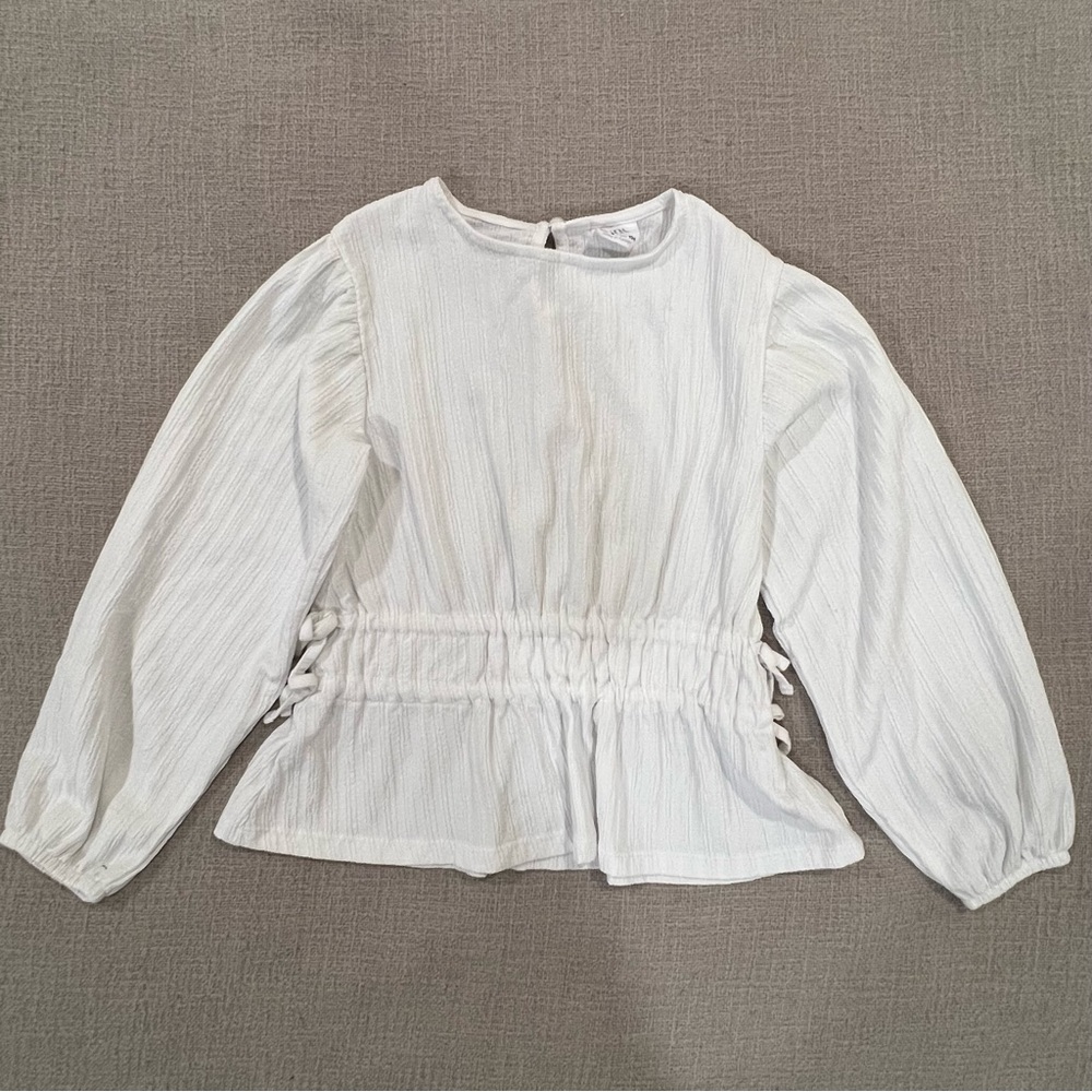 Zara Girls Bow Trim Textured Top Blouse
